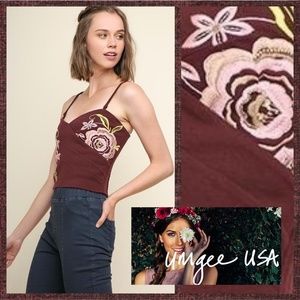 Umgee Embroidered Beaded Crop Top Adjustable Strap